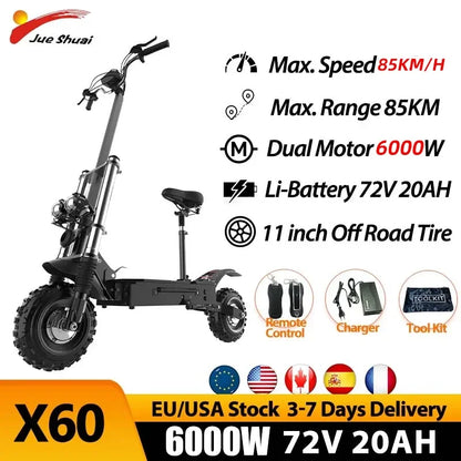 Jueshuai X60 Electric Scooter for Adults 90KM/H Speed Fast 100KM Powerful Electric Scooter Hydraulic Brake 30AH Battery Capacity