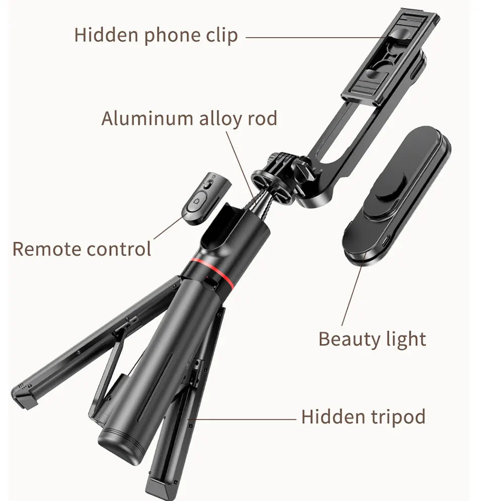 Selfie Stick Tripod with 3 Colors Fill Light Foldable Tripod with Bluetooth Wireless Remote for Xiaomi iPhone Samsung Smartphone