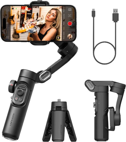 AOCHUAN 3-Axis Handheld Gimbal Stabilizer for Smartphone with Fill Light for iPhone Android Face Tracking Tiktok Vlog Smart XE