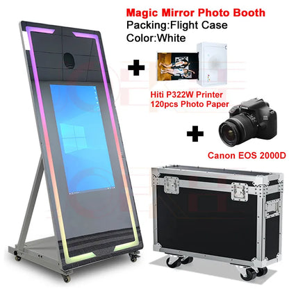 Portable Mirror Photo Booth Selfie Machine 32in Touch Screen Built-in Mini PC 65 inch Magic Mirror Photo Booth for Partys Events