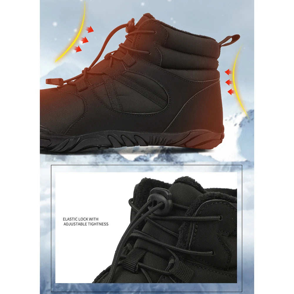 Winter Jogging Sneakers Thickened Ankle Boots BareFoot Casual Shoes Non Slip Waterproof Thermal Boots for Travel Climbing Hiking