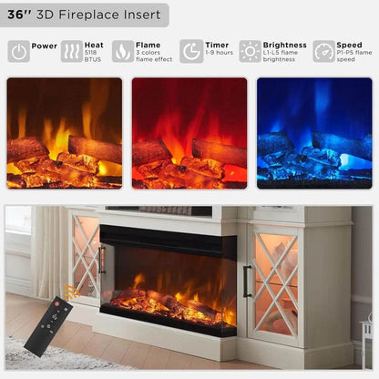 3-Sided Electric Fireplace TV Stand TVs up to 80'', Entertainment Center Glass Door Storage Cabinet, 70'' Large Stands 36'' - MarvelouStoree