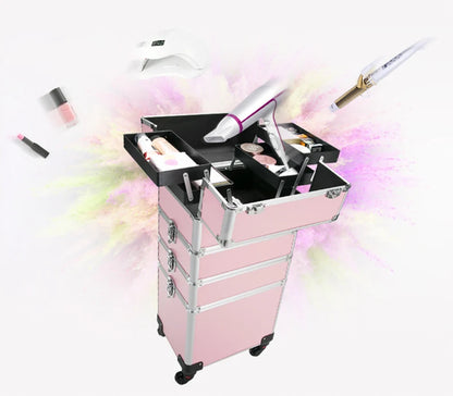 Professional 2/3/4 layers trolley makeup suitcase portable cosmetic trolley luggage box nail tattoo embroidery beauty toolbox