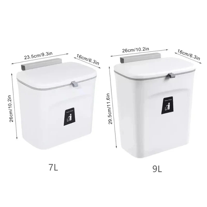 Hanging Trash Can with Lid Large Capacity Kitchen Recycling Garbage Basket Cabinet Door Bathroom Wall Mounted Trash Bin Dustbin