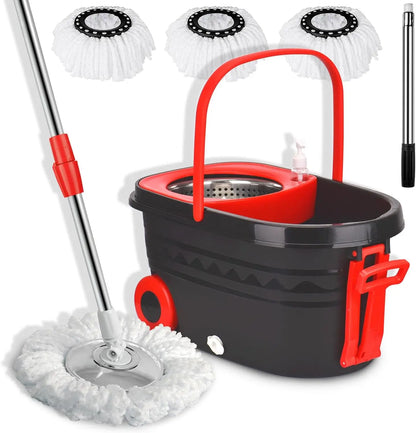 360° Spin Mop Bucket Sets Wrings System, Bucket with Wheels and 61''/155cm Extendable and Adjustable Handle, Dry wet separation