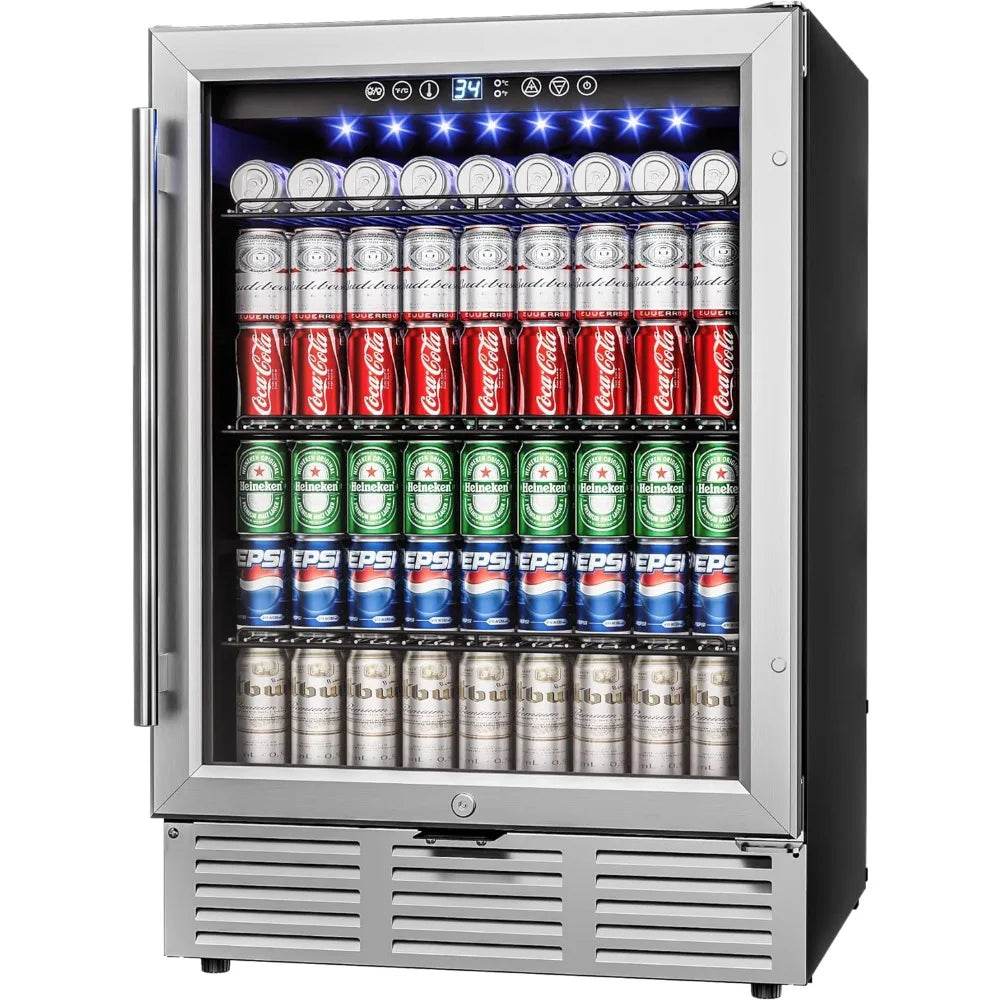 24 inch beverage refrigerator, 180 can beverage cooler built-in or independent, under counter refrigerator with glass door - MarvelouStoree