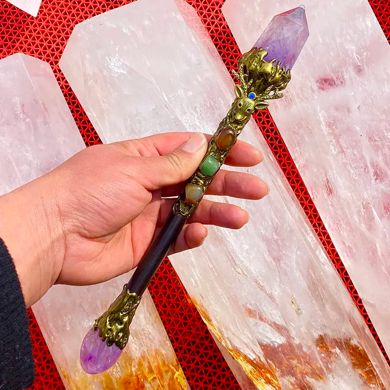 one piece Hand Carved Natural Semi Precious Healing Stones 7 Chakra Crystal Witch Magic Wands Reiki Stick For Home Decoration