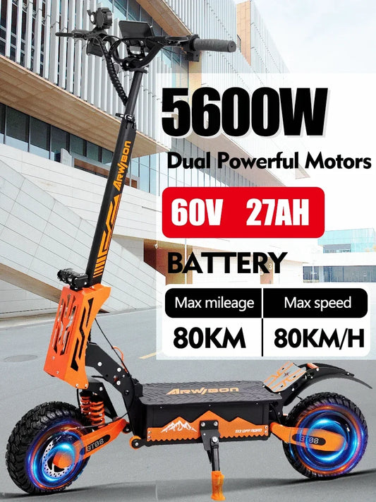 DT08 2024 New 5600w Dual Motor Electric Scooter 60v 27ah Max Speed 75-80km/h Lcd Display 11 Inch Tyres Foldable Electric Scooter