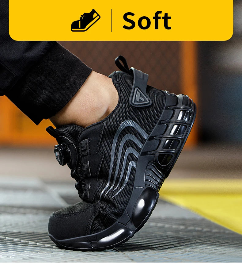 Rotary button new safety shoes for men, anti-impact and anti-piercing work shoes, fashionable men's sports shoes, and safety pro