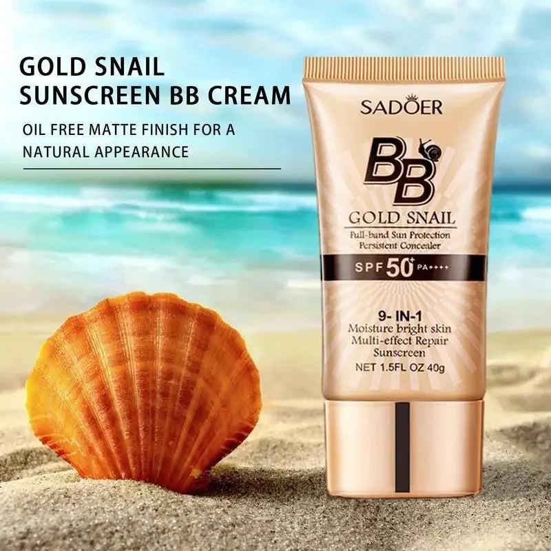 SPF50+ Gold Snail Sunscreen BB Cream Whitening Foundation Concealer Moisturizing Long Lasting Even Skin Tone Makeup Base Primer