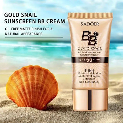 SPF50+ Gold Snail Sunscreen BB Cream Whitening Foundation Concealer Moisturizing Long Lasting Even Skin Tone Makeup Base Primer