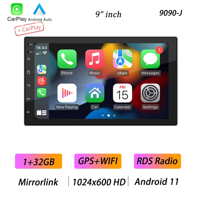 BQCC 4core 2 Din Car Radio Androidauto Carplay Android 13 GPS Car Audio 7"/9"/10" WIFI BT IPS Automotive Multimedia Player