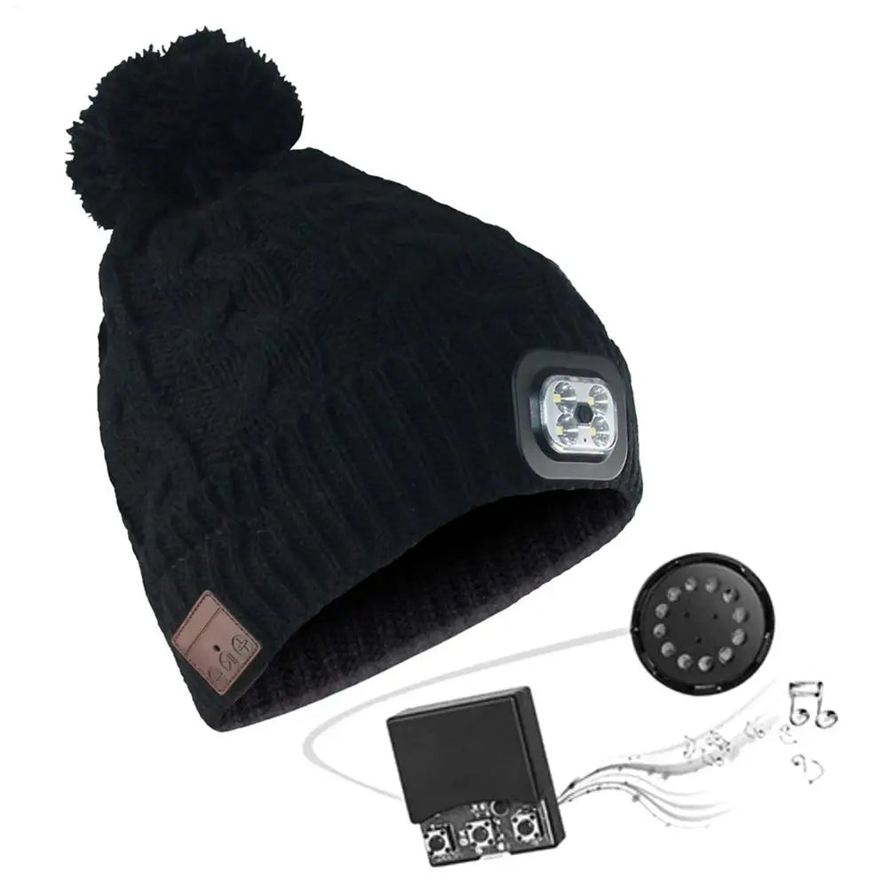 Microphone Headphone Music Smart Caps Beanie Knitted Plus Velvet Winter Hat With Headphone LED Wireless Bluetooth