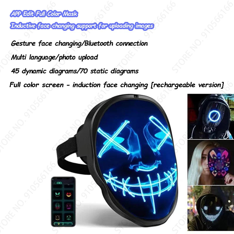 Cyberpunk App Light Up Mask, Rolling Subgame Screen Mask, Mech Technology Sense, Mobile Phone Control Helmet, Role Interpreting