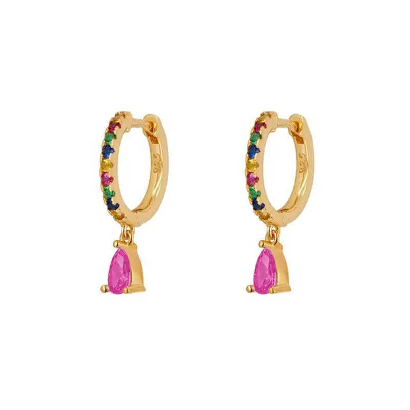 KEYOUNUO Gold Filled Stud Earrings Set For Women Ear Cuffs Colorful Zircon Dangle Hoop Earrings Fashion Party Jewelry Wholesale