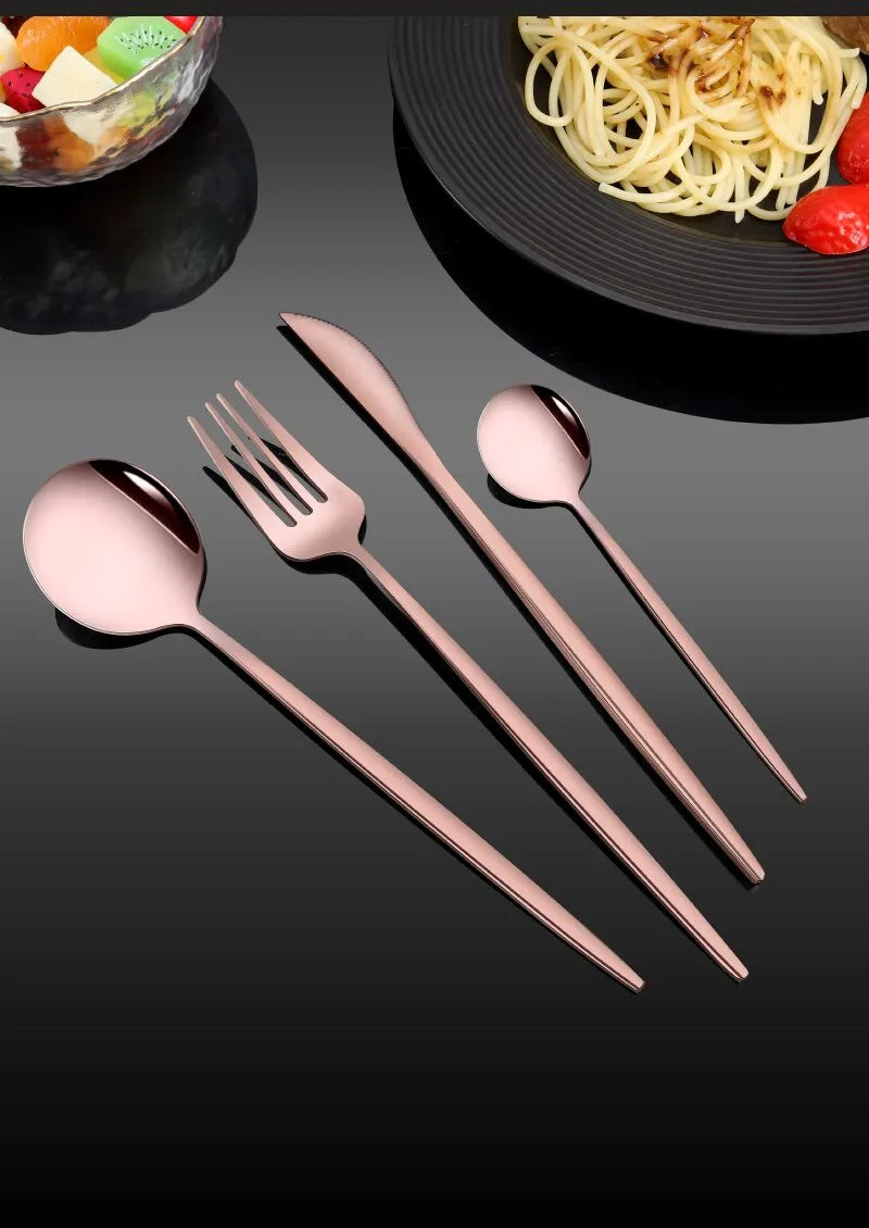 4Pcs Golden Cutlery Set Stainless Steel Knife Fork Spoon Tableware Flatware Set Festival Kitchen Dinnerware Gift