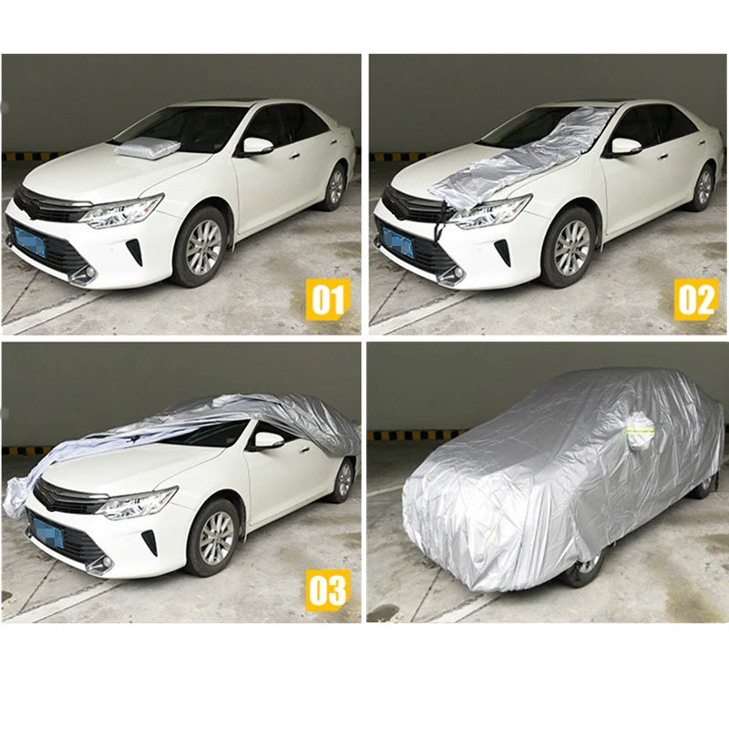 Car Cover Outdoor Protection Full Exterior Snow Cover Sunshade Dustproof Protection Cover Universal for Hatchback Sedan SUV