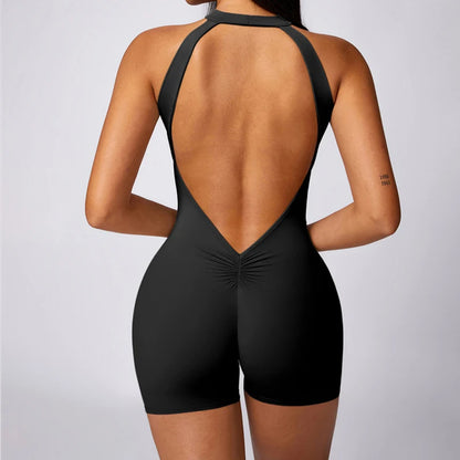 Backless Jumpsuits Zipper Sports Bodysuits Women Yoga Sets Sportswear Fitness Overalls One Piece Suit Workout Playsuit Female