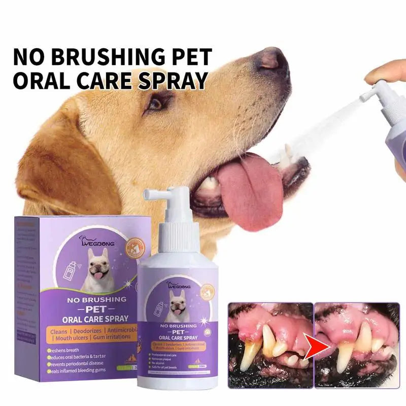 50ml Pet Oral Care Spray Dog Mouth Breath Freshener Tooth Stains Removal Cleaning Spray No Brushing For Cats And Pets