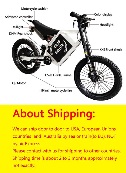 2023 New Bomber Electric Bike 5000W 6000W 72v Ebike Electric Mountain Bike Dirt Bike Electric Motorcycle