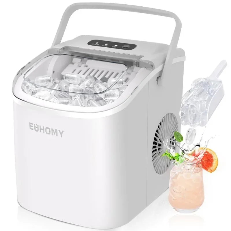 EUHOMY Ice Maker Countertop , 26lbs in 24Hrs, 9 Ice Cubes Ready in 6 Mins, Auto-Cleaning Portable Ice Maker with Basket Scoop