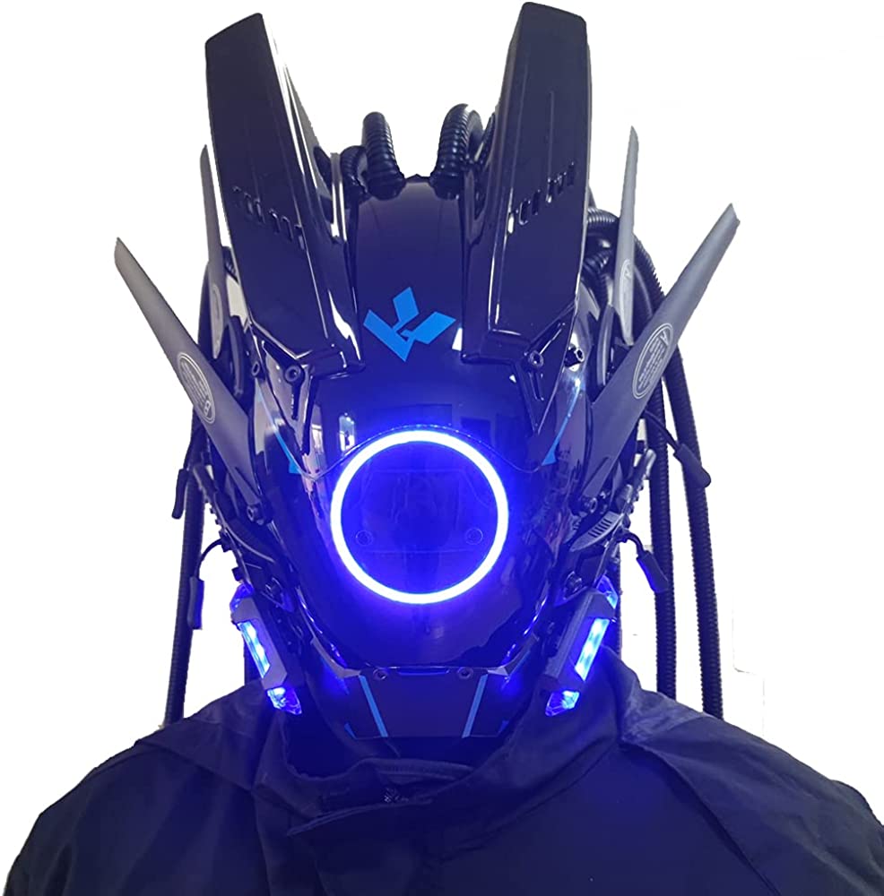 JAUPTO Cyberpunk mask  round lights with woven masks role-playing Halloween suitable for party music festival accessories