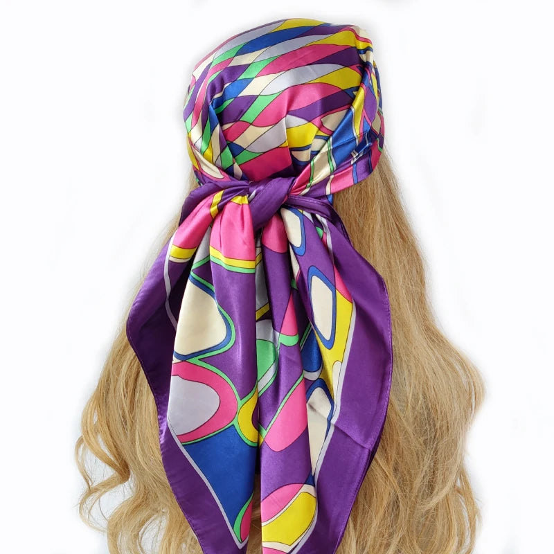 new 90*90cm fashion Silk Scarf Scarftop Headwraps Women Vintage Four Seasons Hair Scarve Hijab Foulard Bandana Femme Headscarf