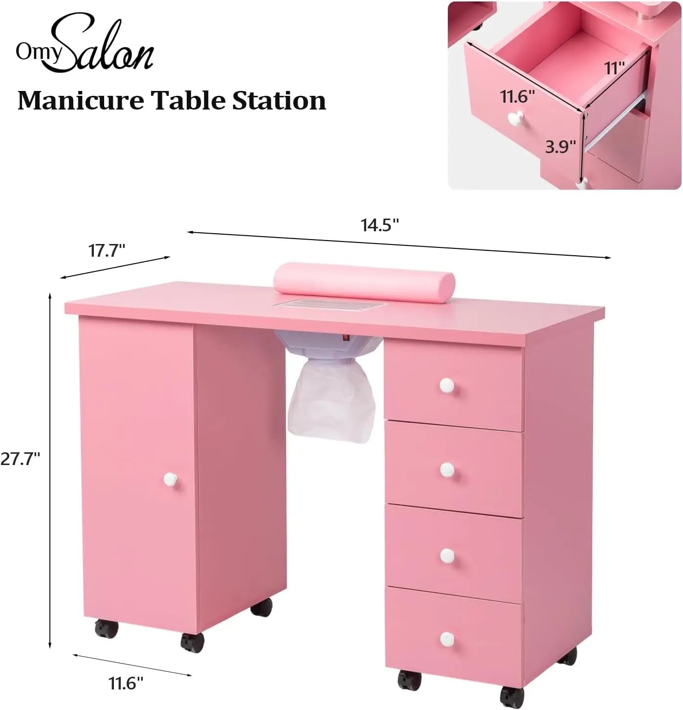 Manicure Table Nail Desk for Nail Tech, Nail Table Beauty Salon Tech Station w/Electric Downdraft Vent,Storage Drawers