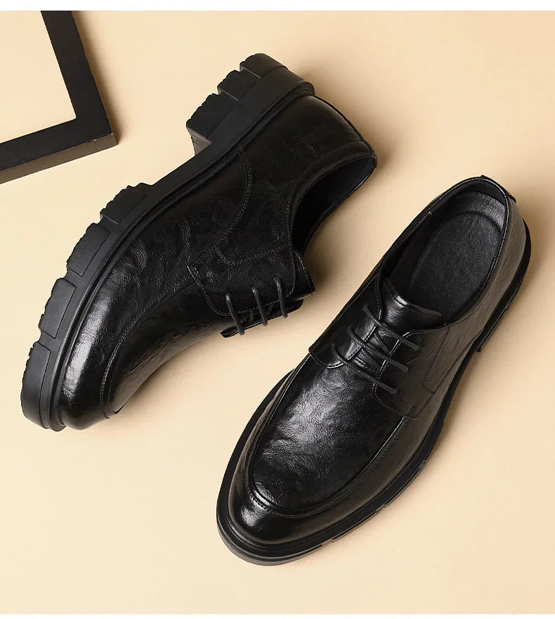 New Men Leather Shoes For Men Business Dress Shoes Slip On Invisible Inner Height Increasing Men's Shoes 8/10 CM Wedding Shoes