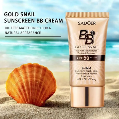 SPF50+ Gold Snail Sunscreen BB Cream Whitening Foundation Concealer Moisturizing Long Lasting Even Skin Tone Makeup Base Primer