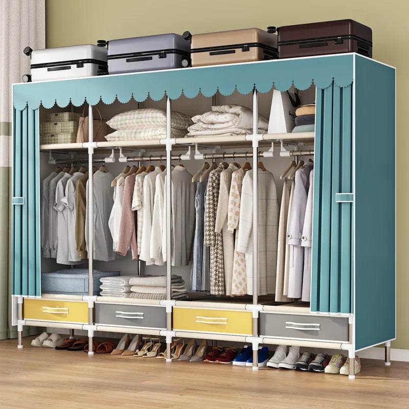 Simple wardrobe, sturdy and durable fabric cabinet, home bedroom assembly, rental room storage cabinet, wardrobe rack - MarvelouStoree