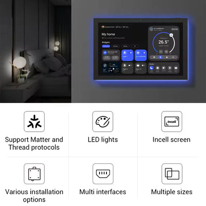 10.1 Inch inwall Smart Home Control Panel Android 13 POE Tablet,Camera ,LED Lights,Zigbee/Matter protocal, Relay, RS232, RS485