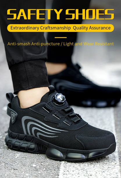 Rotary button new safety shoes for men, anti-impact and anti-piercing work shoes, fashionable men's sports shoes, and safety pro