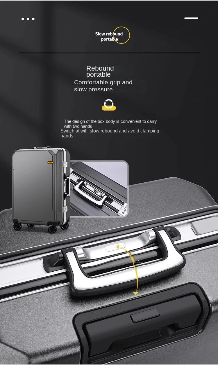 High Quality Suitcase Zipper Travel Bag with Wheels Trolley Case Password Lock Carrry-on Luggage Aluminum Frame 20 24 28 Inch