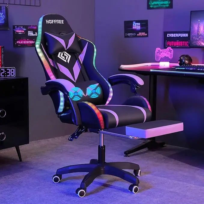 Office Chair with Bluetooth Speaker and LED Light, Ergonomic Gaming Chair with Massage Function