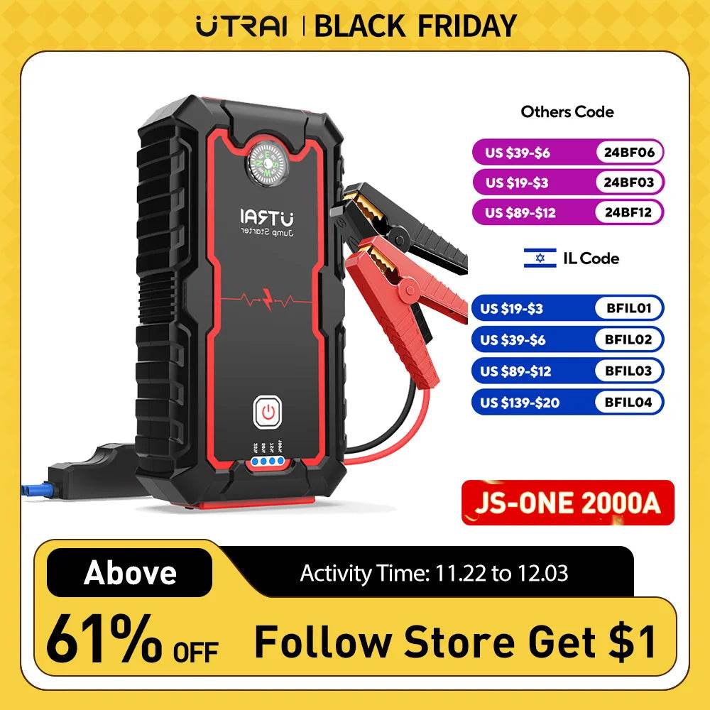 Utrai 2000A Jump Starter Power Bank Starting Device Car Battery Starters Emergency Charger For 12v Engine Starter - MarvelouStoree