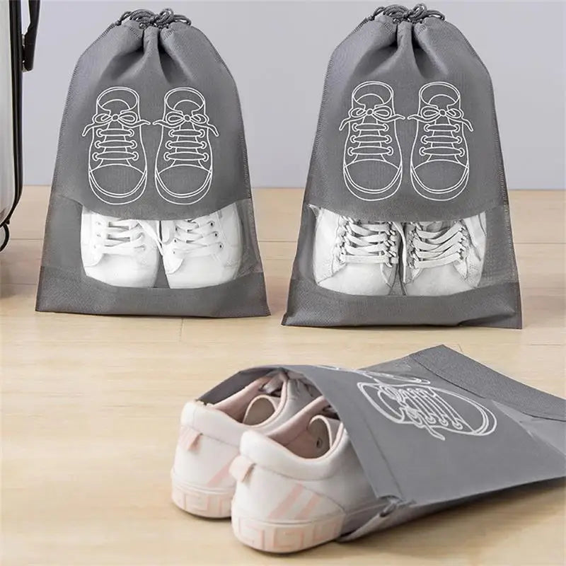 5pcs/set Shoe Storage Bag With Thickened Non-woven Fabric Strap Mouth Large Capacity Travel Waterproof Shoe Bag Moistureproof