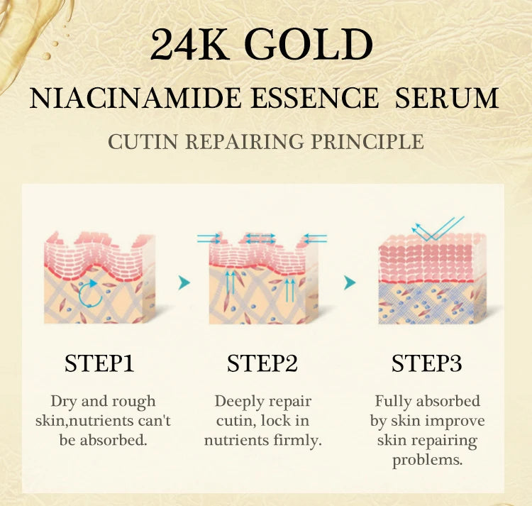 Niacinamide Whitening Serum Hyaluronic Acid for Face Wrinkle Remover Firming Anti-aging 24K Gold Essence Brightening Skin Care