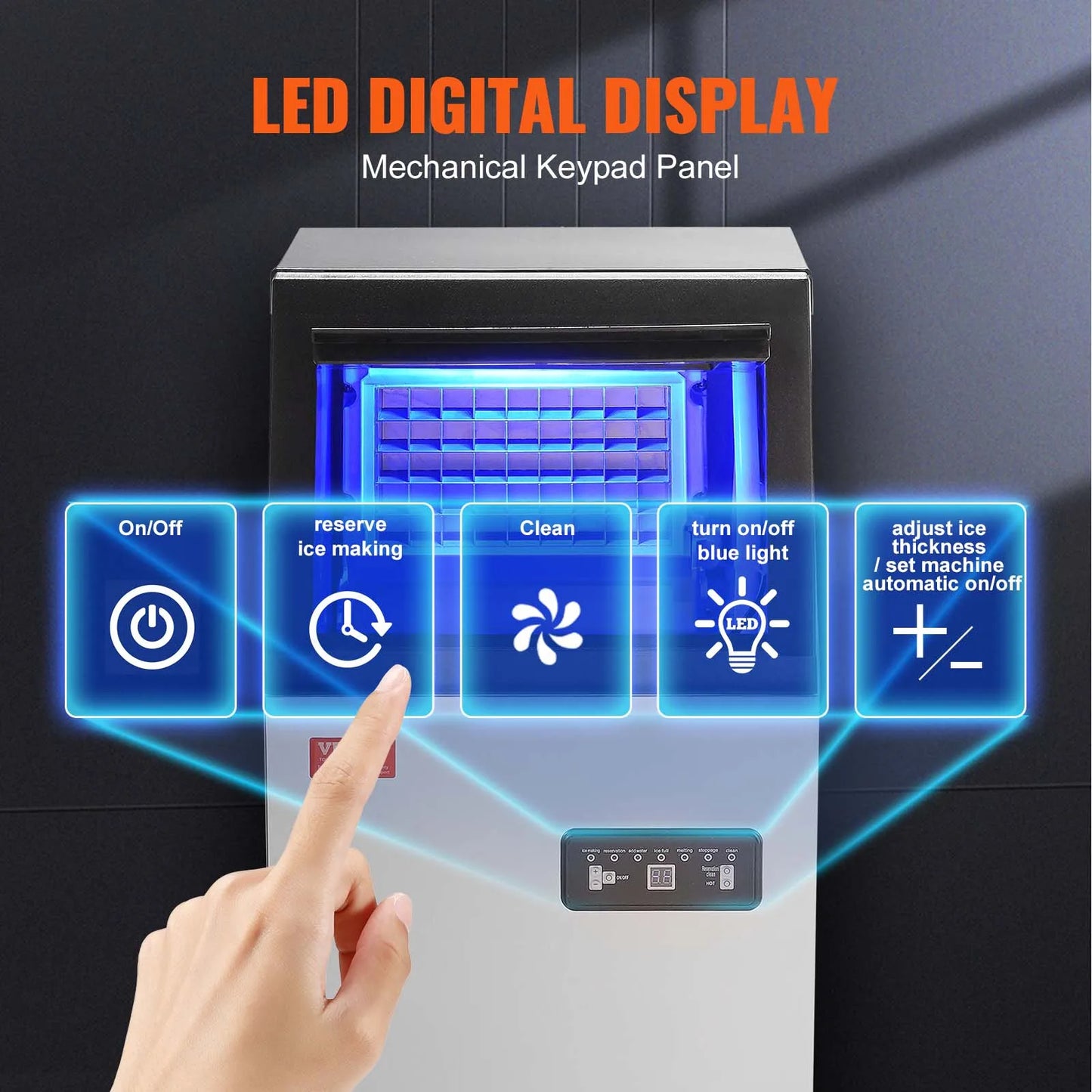 VEVOR Commercial Ice Maker 100lbs/24H Ice Maker Machine 45 Ice Cubes in 12-15 Minutes Freestanding Cabinet Ice Maker LED Display