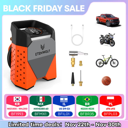 Tire inflator pump, air compressor, ultra-fast inflation, 7800mAh battery, Light pickup truck, motorcycle, car, bicycle，balls