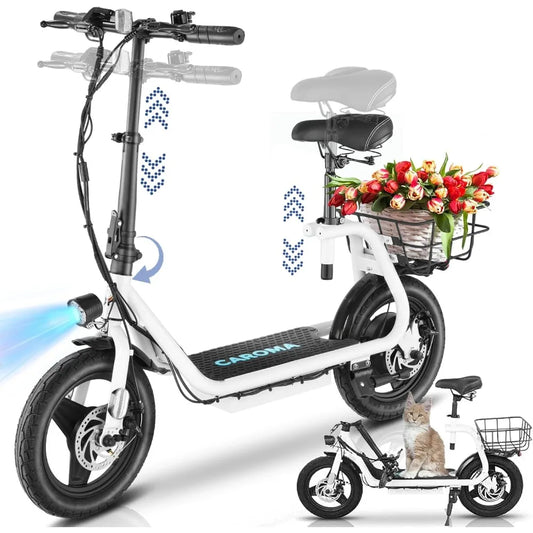 1200W Adult Electric Scooter 14 Inch Tires, 500Wh Battery, 30 Mile Range, 20MPH, Adjustable Electric Scooter with Seat, Basket