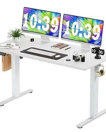 Electric Standing Desk - 40 x 24 inch Adjustable Height Sit to Stand Up Desk with Splice Board, Rising Home Office ComputerWhite - MarvelouStoree