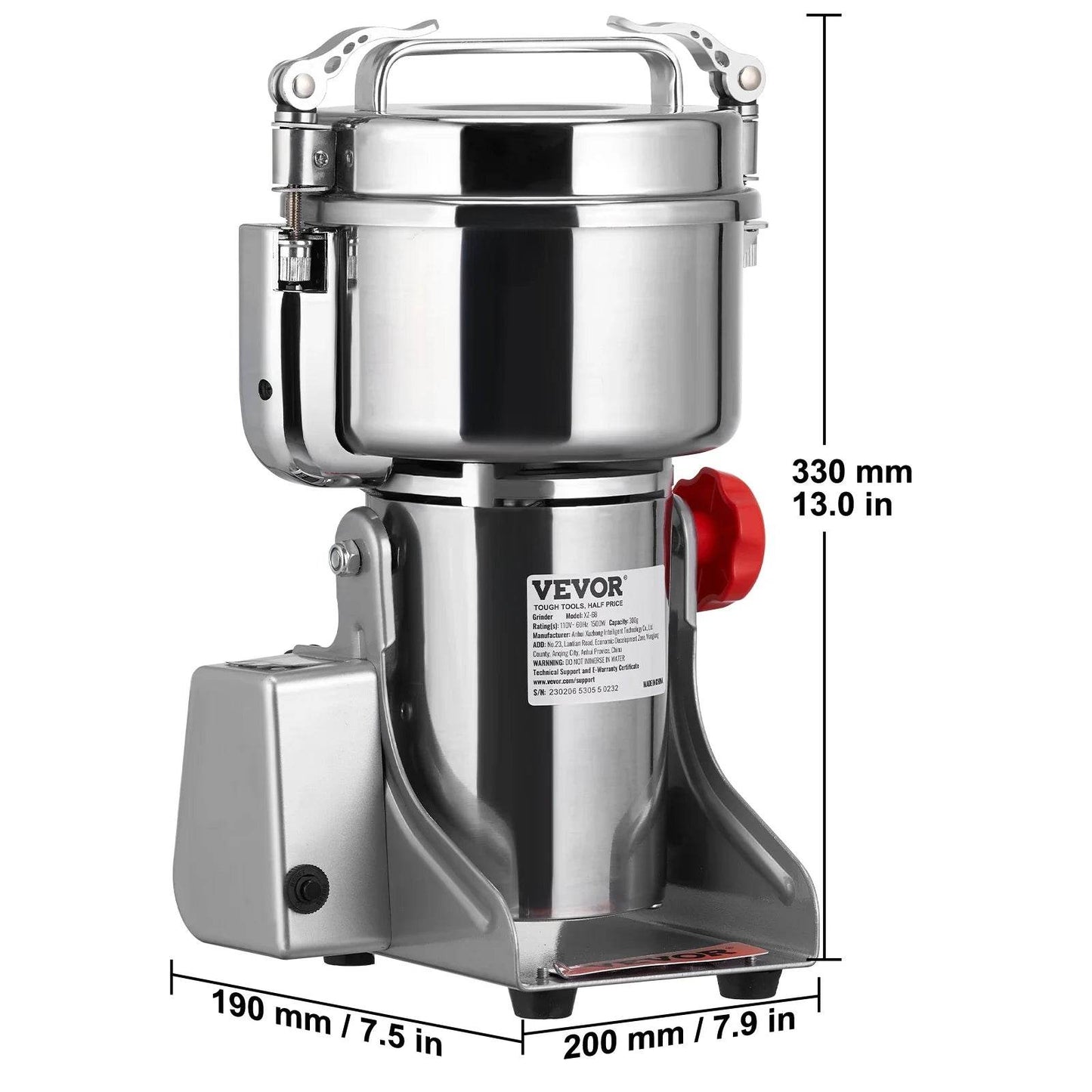 VEVOR Electric Grain Mill Grinder Stainless Steel Pulverizer Powder Machine for Dry Herbs Grains Spices Cereals Coffee Corn - MarvelouStoree