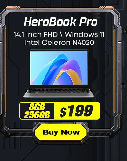 CHUWI HeroBook Pro Laptop 14.1 inch IPS Screen 8GB RAM 256GB SSD Intel Celeron N4020 Dual Core Windows 11 System Computer PC