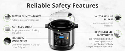 16 in 1 Electric Pressure Cooker Instant Multi Cooker on Non-Stick Pot Yogurt Maker Rice Cooker Slow Cooker Sauté Steamer 8 Quar