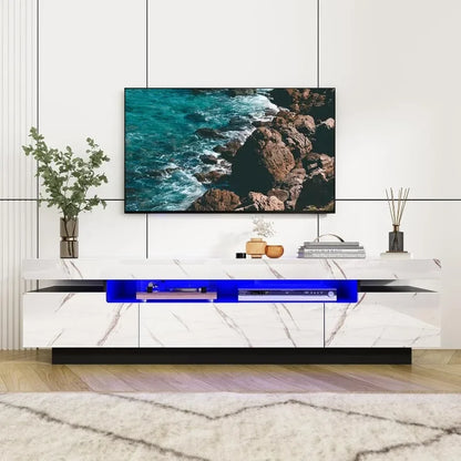 70IN TV Stand for 75/80 inch TV,Modern LED TV Stand for Living Room,High Gloss Entertainment Center with Storage Drawer