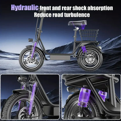 Aluminum Body Foldable Scooter with Seat & Carry Basket 500w E-scooter Powerful Electric Scooters for Adult