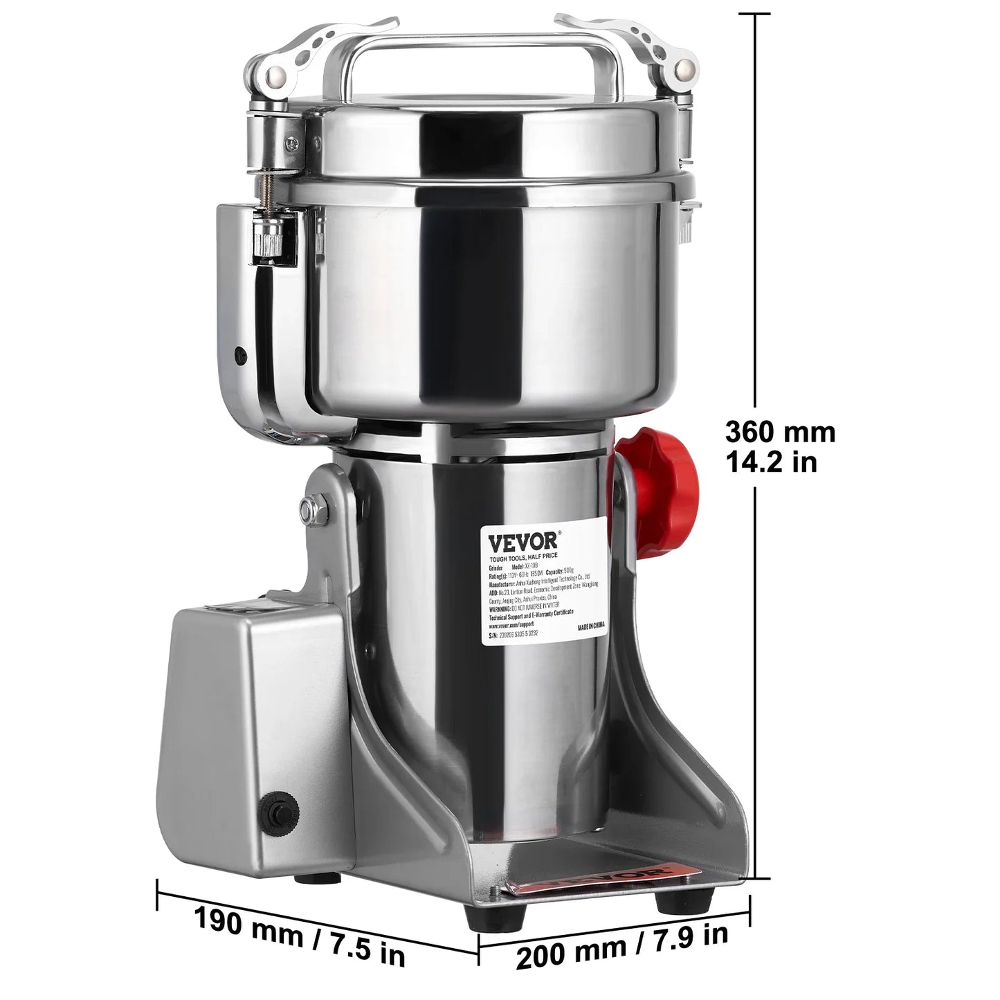 VEVOR Electric Grain Mill Grinder Stainless Steel Pulverizer Powder Machine for Dry Herbs Grains Spices Cereals Coffee Corn