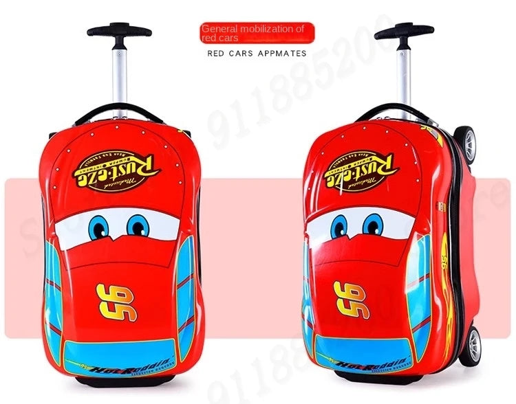 Cartoon Kids Suitcase Boys Can Ride 18" Trolley Box Car Elementary School Backpack with wheels 13" Travel Luggage Boarding Box