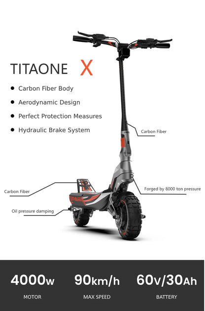 TITAONE-X Carbon Fiber Escooter with App 4000w dual motor 11inch Fat Tire Fast Speed Electric Scooter